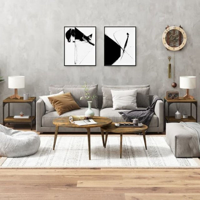 Vidaxl Beistelltisch Set 2 Stück im Industrial Design aus Holzwerkstoff und Stahl, Braun/Grau, B/T/H: 40 x 40 x 40 cm - Bild 1