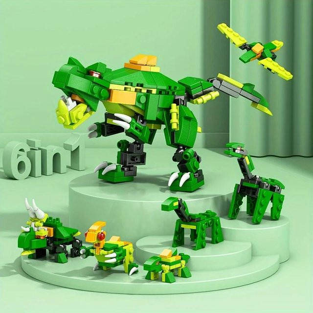Binchi Keji Travel Dinosaurier Bausteine Set, 6 in 1, Grün, Gelb - Bild 1