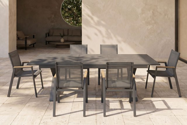 Hartman Gartenmöbel Set Xanadu Aruba mit 6 Stapelsesseln und ausziehbarer Glaskeramikplatte, Farbe Xerix Anthrazit, Material Aluminium, B/T: 220 x 100 cm bis 280 x 100 cm - Bild 1