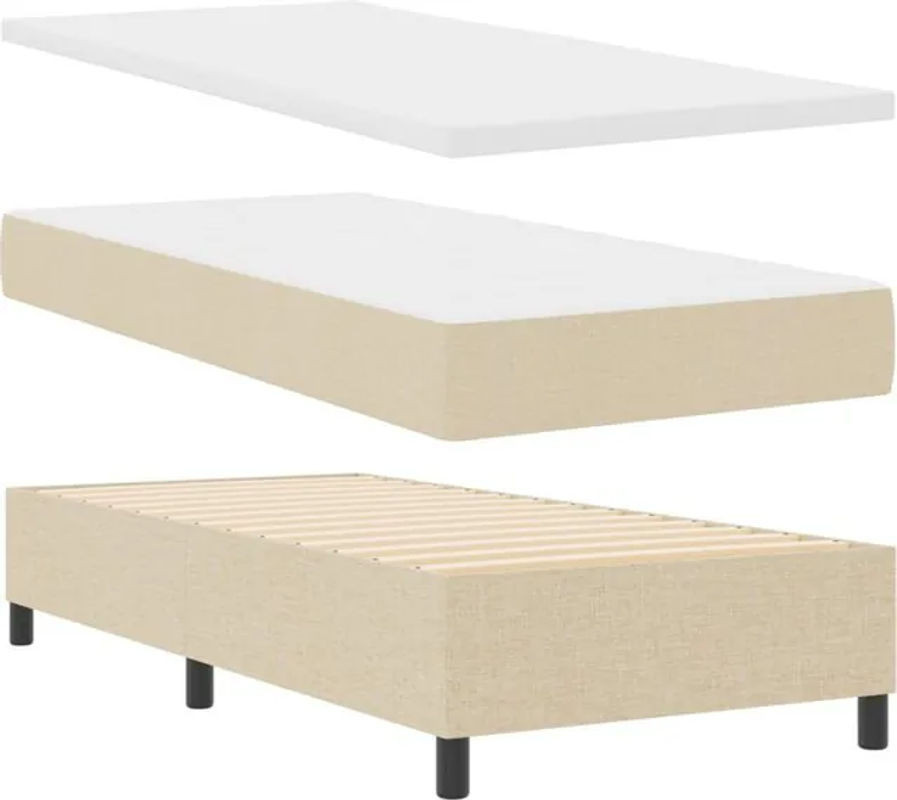 vidaXL Boxspringbett mit Matratze und Bank in Beige aus Stoff und Holzwerkstoff, B/T/H: 200 x 80 x 128 cm - Bild 1