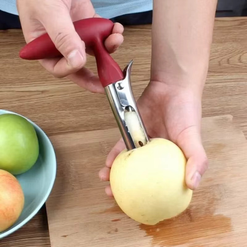 Edelstahl Apfelentkerner und Kernentferner in Rot als Küchenhelfer für Apfel und Birne - Bild 2