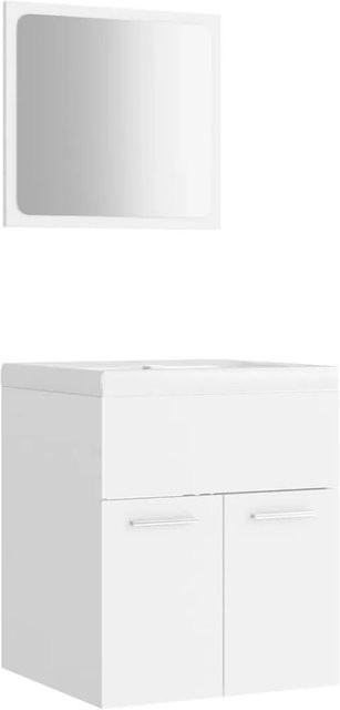 vidaXL Badmöbel-Set Weiß aus Holzwerkstoff mit Waschbeckenunterschrank, Einbaubecken und Spiegel im modernen Design - Bild 1