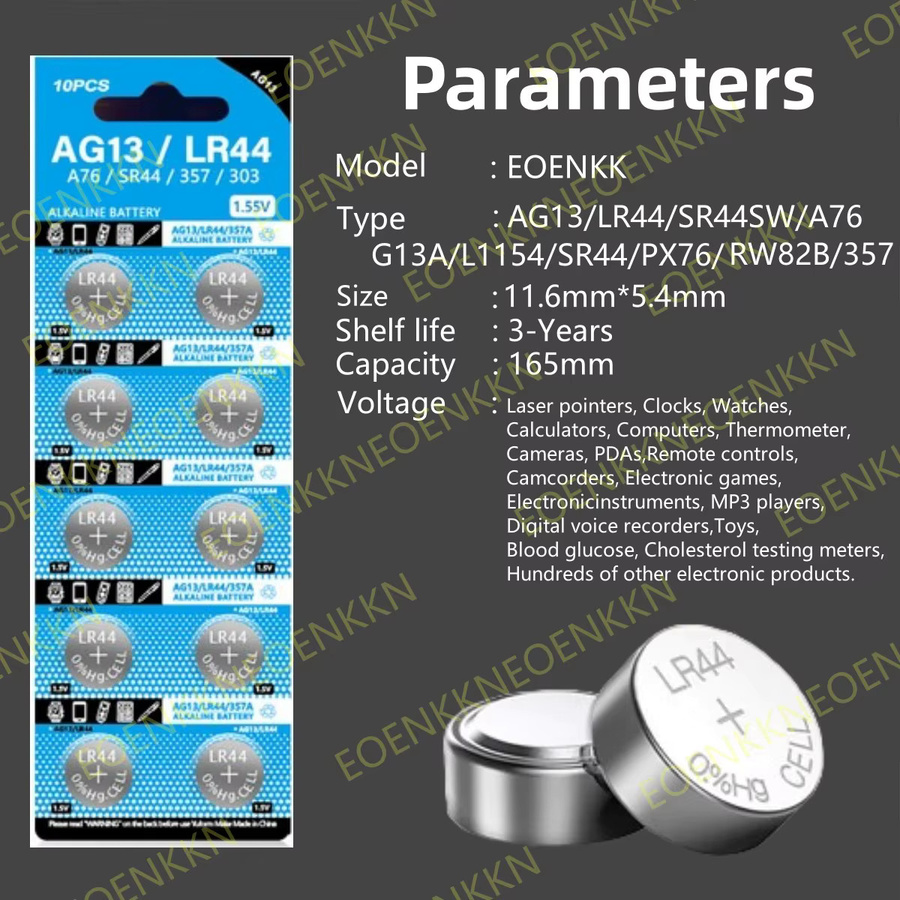 EOENKK Premium Alkalibatterien LR44 AG13 357 303 SR44 L1154F A76 Knopfzellen 1,5 V in Silber - Bild 3