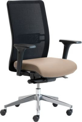 Ergonomischer Bürostuhl WIKI von Leyform in Beige mit Armlehnen, Netz-Rücken und poliertem Aluminiumgestell - Bild 1