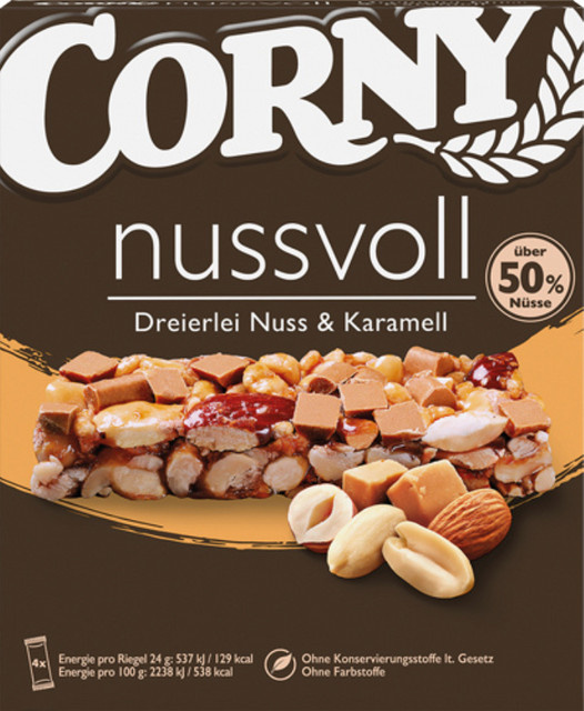 Corny nussvoll Dreierlei Nuss & Karamell Müsliriegel 4 x 24 g - Bild 1