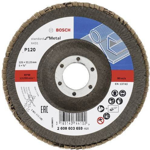 Bosch Fächerschleifscheibe Standard für Metall, Körnung 120, Durchmesser: 125 mm, Bohrungs-Ø: 22,33 mm, Mehrfarbig - Bild 1