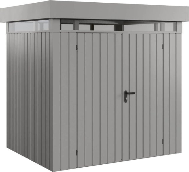 EcoStar Gerätehaus Euroline Pultdach mit Lichtband in Grau, 2-flg., B: 229 cm, T: 179 cm - Bild 1