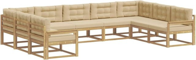 vidaXL Outdoor-Sofagarnitur in U-Form aus Akazienholz mit Kissen in Weiß und Beige - Bild 1