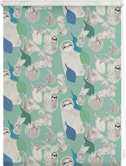 Lichtblick Rollo Klemmfix Verdunkelung Sloths on turquoise Grün Oeko-Tex Zertifiziert - Bild 1