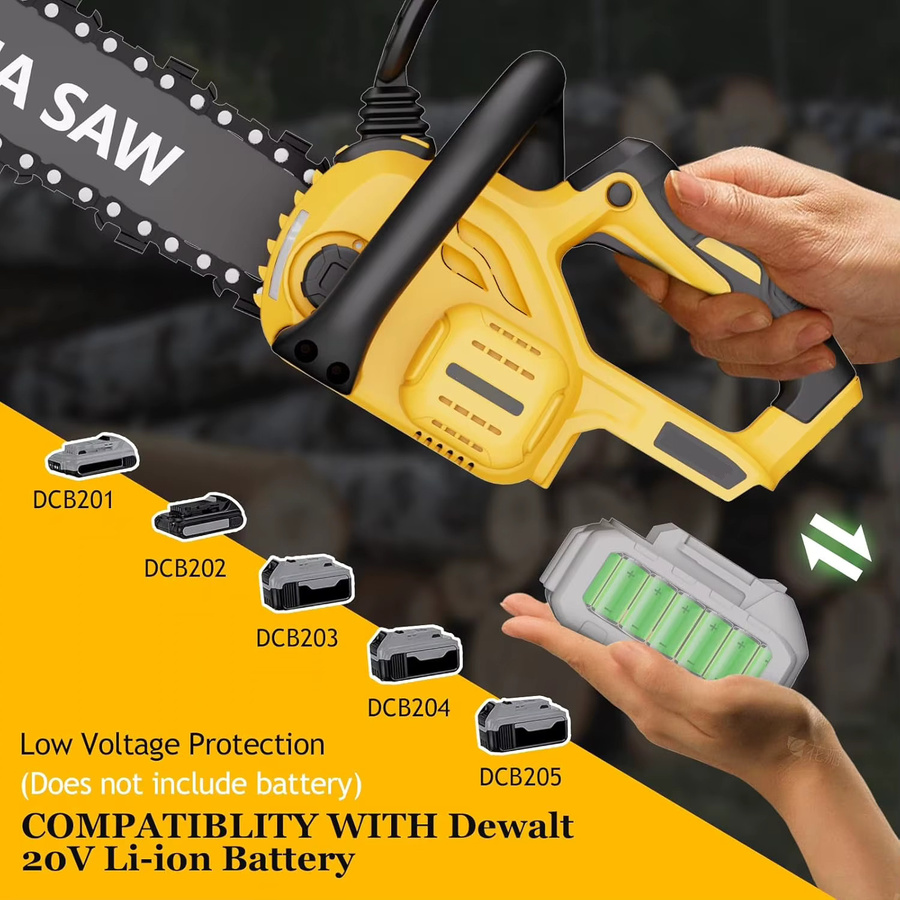Akku-Kettensäge 12 Zoll Gelb kompatibel mit DeWalt 20V elektrische Gartensäge zum Schneiden von Holz und Baumzweigen - Bild 4