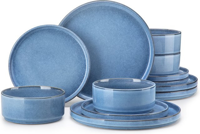 Vancasso 12-teiliges Steinzeug-Geschirrset mit Reaktivglasur in Blau und Braun - Bild 1