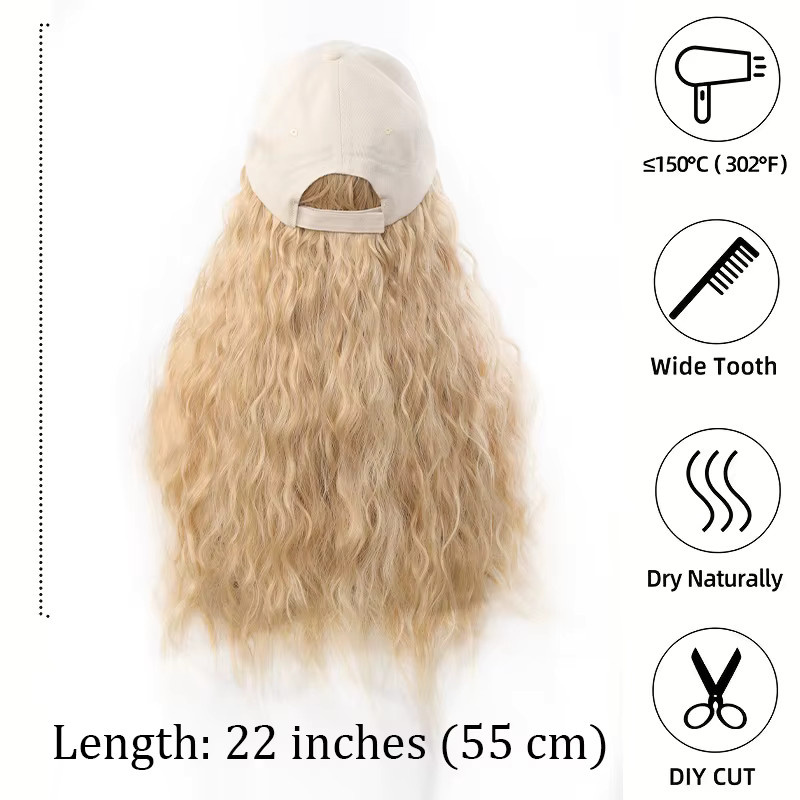 LUPU Baseballkappen-Perücke, Wasserwellen-Locken Bob, Damen - Bild 2