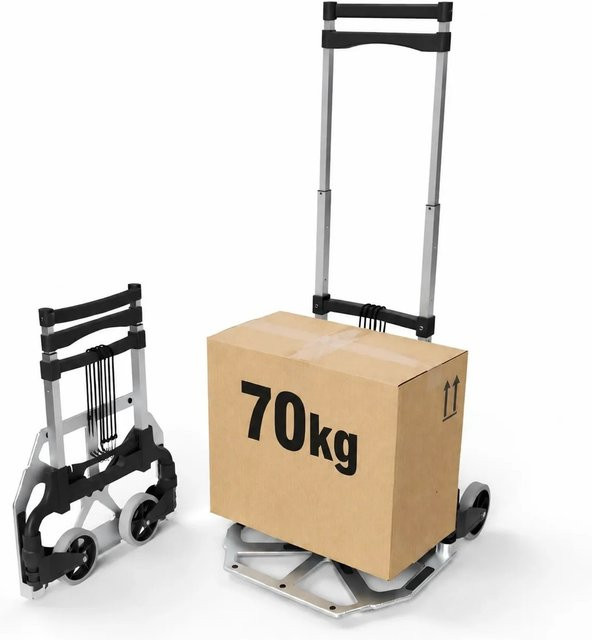 BigDean Aluminium Transportkarre klappbar mit Teleskopgriff, silber/schwarz, bis 70 kg, Höhe: 110 cm - Bild 1