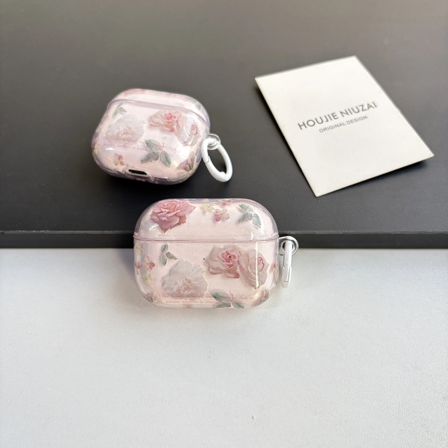 Transparente Schutzhülle mit rosa Pfingstrosen-Blumenmuster für Apple AirPods Pro 1, 2 und 3 - Bild 6