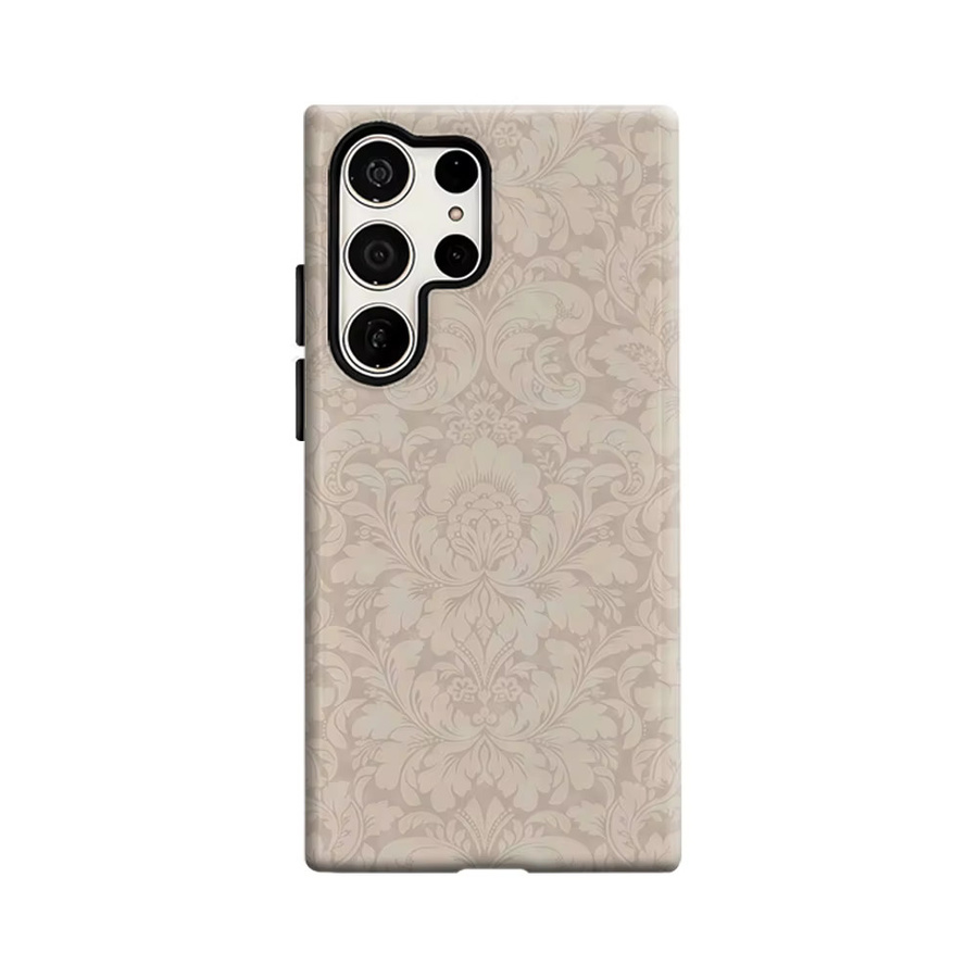 Beige Damast Handyhülle für Samsung Galaxy S25 Ultra, S24 und S23 Ultra Plus mit glänzender doppellagiger Rückseite - Bild 2