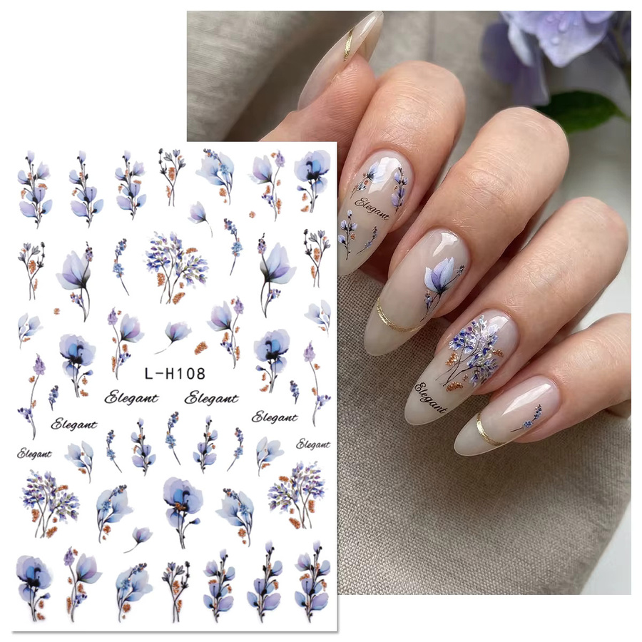 QIANJIKU Nagelaufkleber, Blaue & Lila Florale Aquarell-Sticker - Bild 2