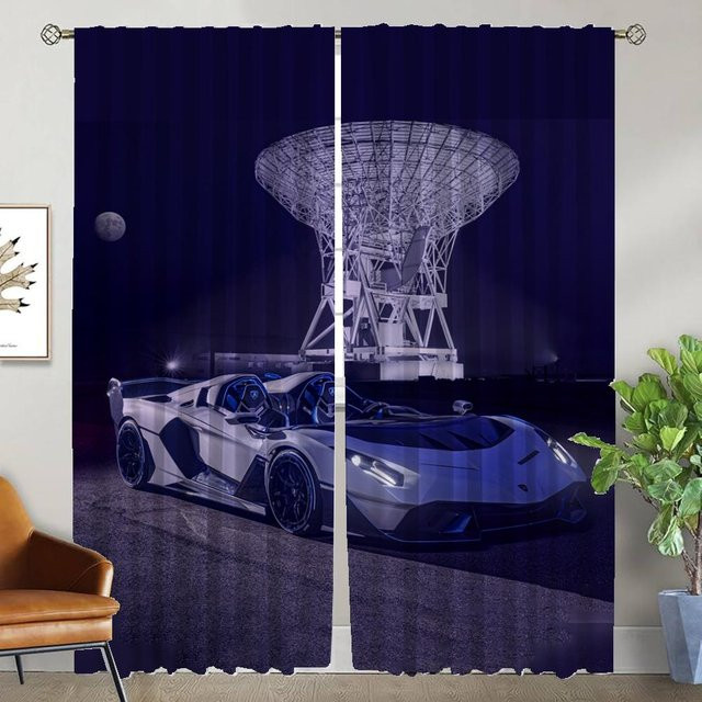 Verdunkelungsvorhang mit Fahrzeug-Grafik für das Wohnzimmer, 2 Paneele aus Polyester, Blau, Breite: 50 cm, Höhe: 70 cm - Bild 1