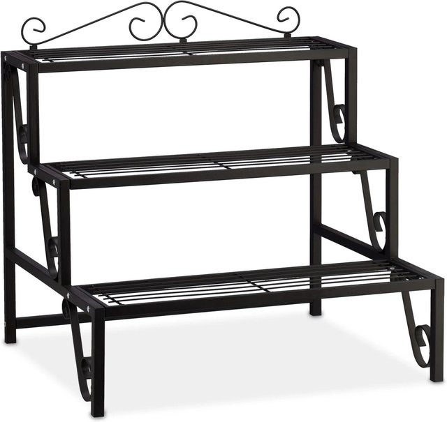 Relaxdays Blumentreppe aus Metall in Schwarz mit 3 Stufen, H x B x T: 69 x 70 x 60 cm - Bild 1