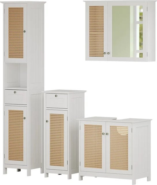 Vicco Badmöbel-Set Rosario Weiß 4-teilig mit Spiegelschrank, Waschtischunterschrank, Midischrank und Hochschrank - Bild 1