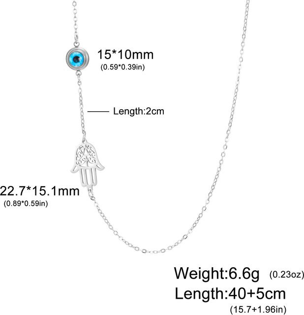 Halskette mit Hamsa Fatima Hand Anhänger, Edelstahl, Gold, Damen, 45 cm - Bild 1