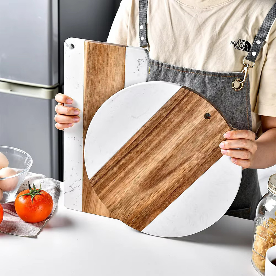 JANKNG Servierbrett aus Holz und Marmor in Braun und Weiß für Obst und Backwaren - Bild 1