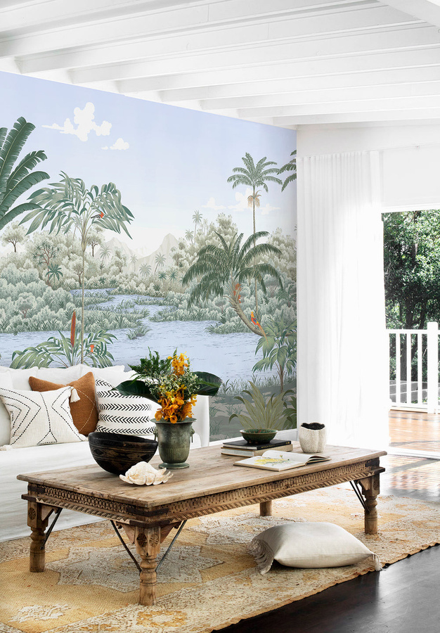 Isidore Leroy Mural Riviere des Parfums Naturel Wandtapete in Grün und Blau, B/H: 330 x 50 cm - Bild 1