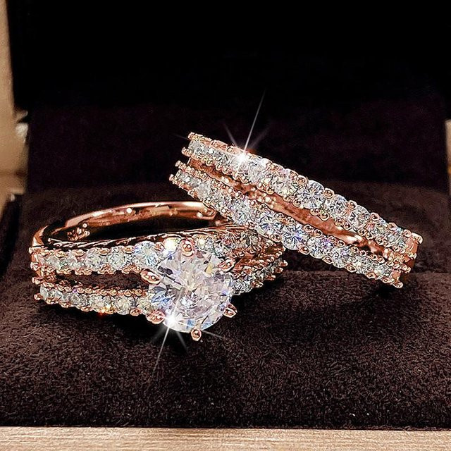 Huitan Set-Ringe, Kupfer, Weiß, Zirkonia, Damen - Bild 1