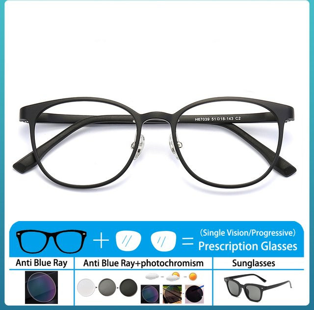 LOERHUNAR Korrektionsbrille, Runde Rahmen, TR90, Vollrand, Schwarz - Bild 1