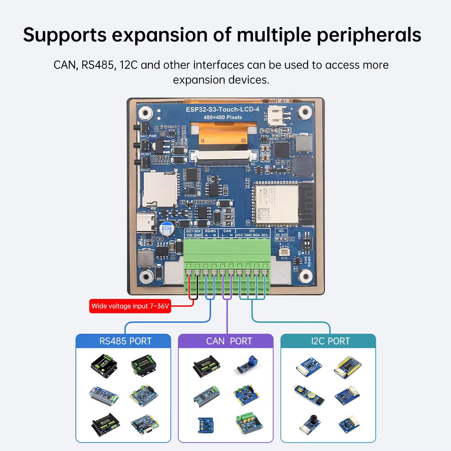 ESP32-S3-LCD Entwicklungsboard mit 4-Zoll kapazitivem Touchscreen, WiFi und Bluetooth, 32-Bit LX7 Dual-Core-Prozessor und USB-C Anschluss - Bild 4