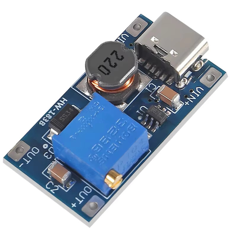 MT3608 Einstellbares Step Up Modul mit USB-C Anschluss, DC-DC Boost Converter Spannung Regler, 2V-24V zu 5V-28V, 2A, Blau - Bild 4