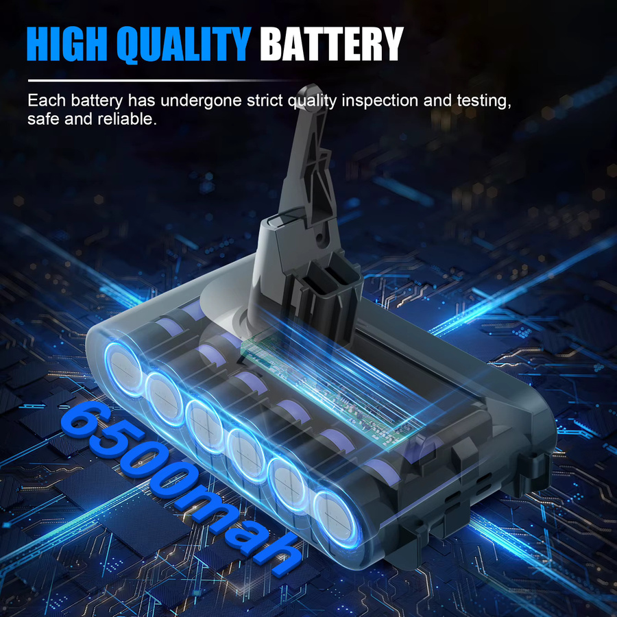Powtree Ersatzakku YH5 mit 6500 mAh für Dyson V8 Absolute Fluffy Pro Animal Motorhead SV10 Staubsauger, 21,6 V - Bild 3