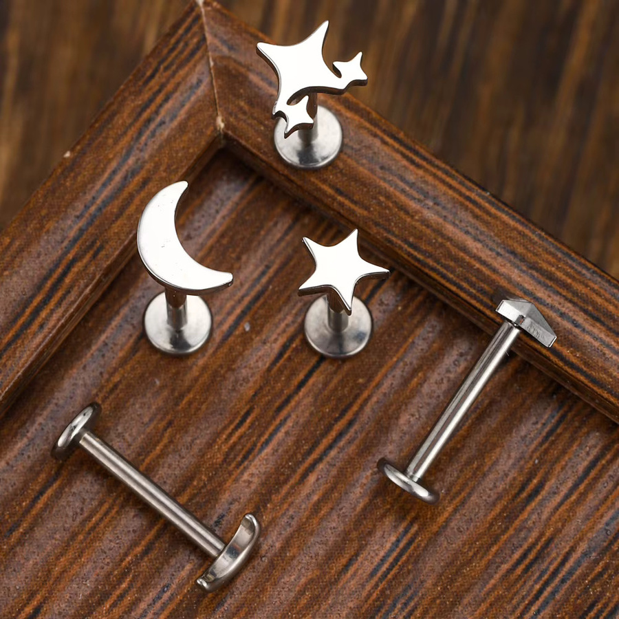Labret Ohr-Lippen-Piercing Nasenstecker, Titan, Silber, Unisex - Bild 2