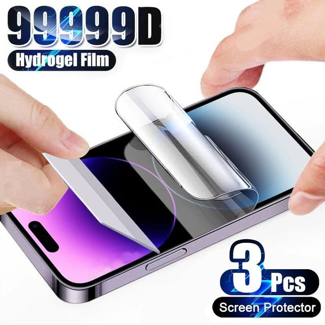 3er-Pack Hydrogel Displayschutzfolie aus Silikon TPU für Apple iPhone 15 14 13 12 11 Pro Max Plus XS XR X 7 8 in Transparent - Bild 1