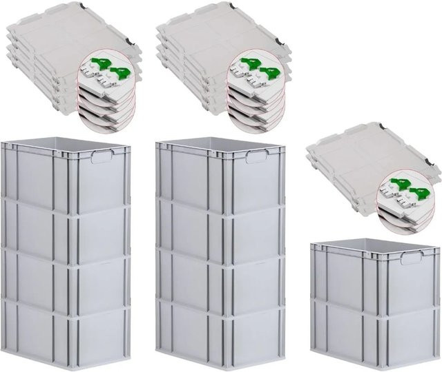 PROREGAL Spar Set 10x Eurobox Nextgen Economy mit Scharnierdeckel und grünen Schiebeschnappverschlüssen, Grau, H x B x T: 32 x 40 x 60 cm - Bild 1