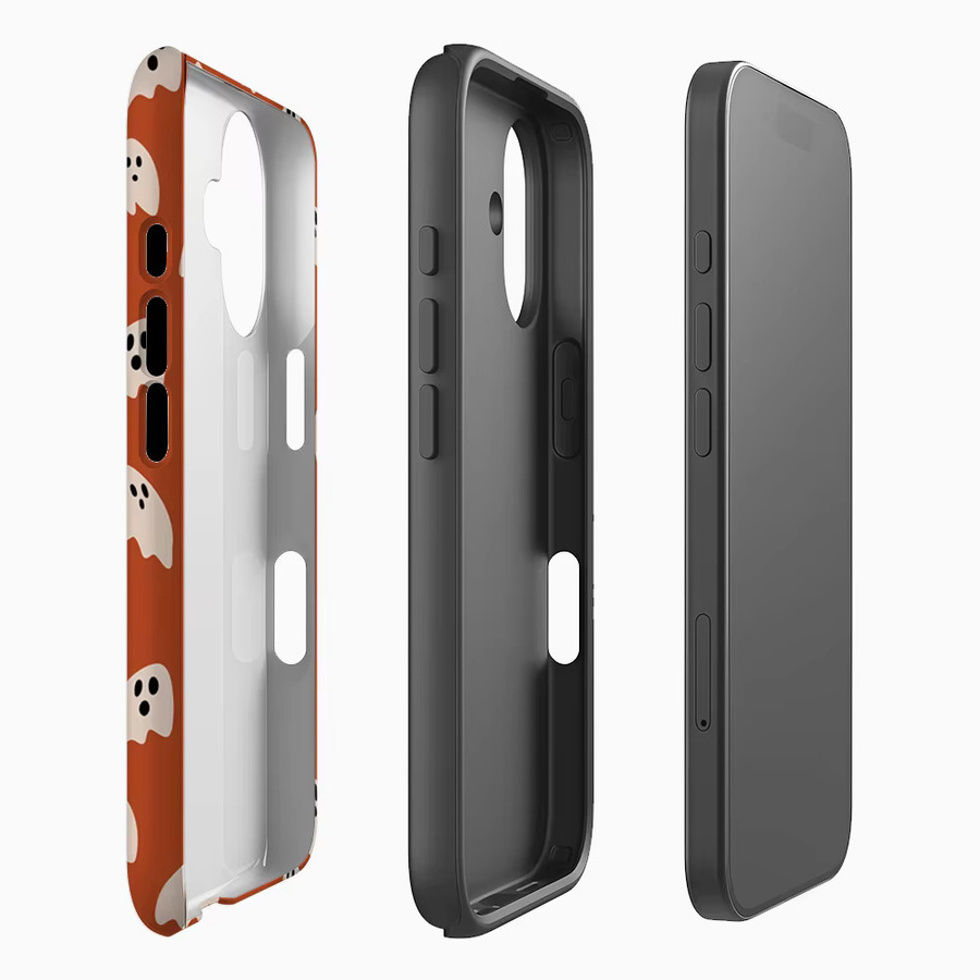Handyhülle mit Halloween-Geistermuster für Apple iPhone 17 16 15 14 13 12 Pro Max Plus in Orange mit doppelschichtiger Rückseite - Bild 2