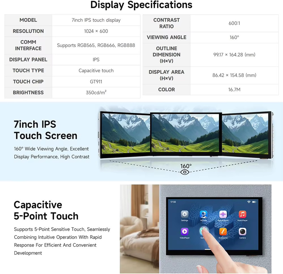 Waveshare ESP32-P4 WIFI6 7-Zoll IPS Touchscreen-Display Entwicklungsboard mit ESP32-C6 und OV5647 Kamera in Schwarz - Bild 4