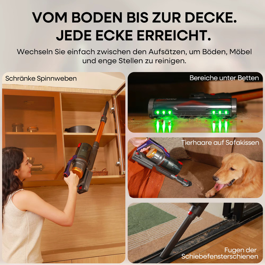 erabros EV7 Kabelloser Handstaubsauger mit 70KPa Saugkraft, 550W, 70 Minuten Laufzeit, 1.5L Staubbecher, Aromafunktion, Anti-Tangle-Bürste und Ladestation, Multicolour - Bild 4