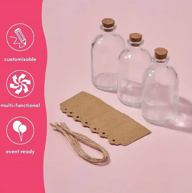 Mini-Glasflaschen mit Korken und Schnüren in Transparent, ideal für Hochzeiten und als Wunschflaschen - Bild 1