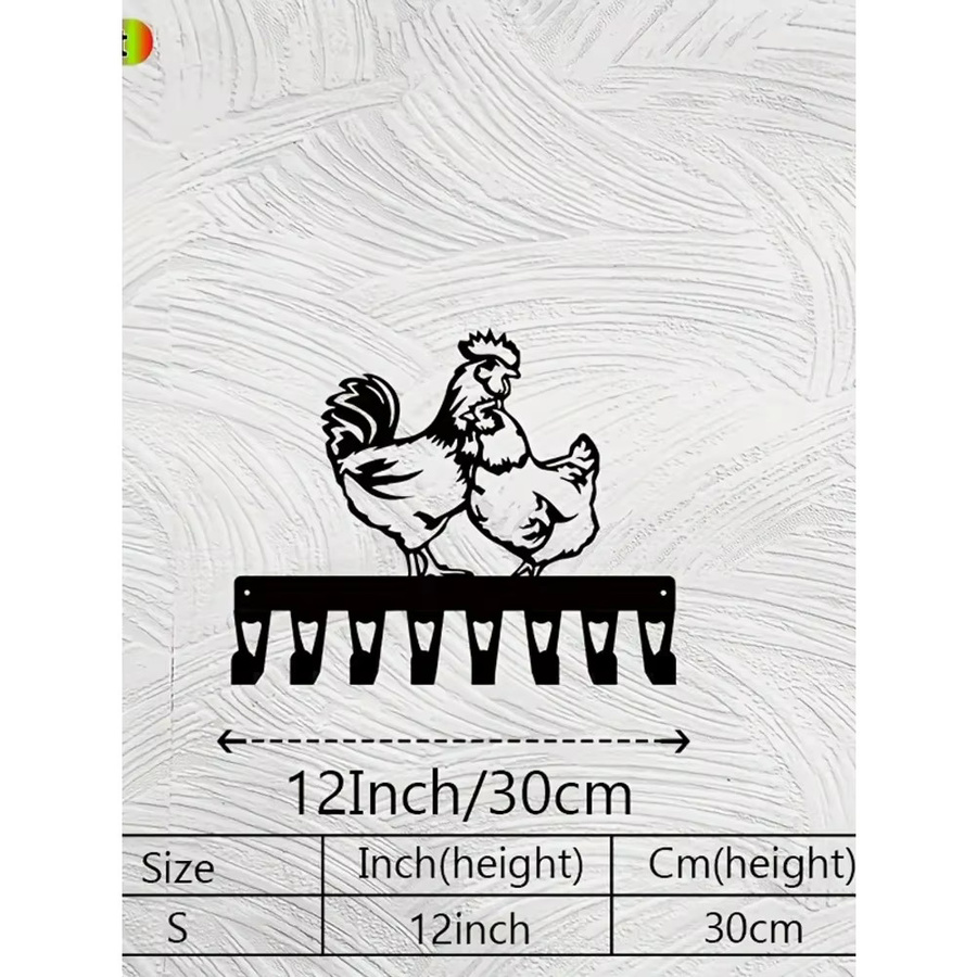 Schmiedeeiserner Schlüsselhalter von CIFBUY im Landhausstil mit 8 Haken und Hühner-Design in Schwarz - Bild 3