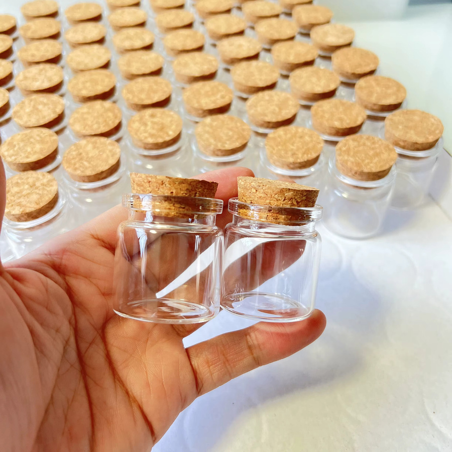 LYGIL 30 Stück Mini-Glasflaschen mit Korken für Weihnachts-Süßigkeiten, transparent, 25 ml, B/H: 37 x 40 mm - Bild 4