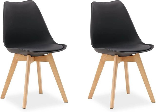 Homestyle4u Set aus 2 Küchenstühlen in Schwarz im skandinavischen Stil aus Kunstleder und Buchenholz - Bild 1