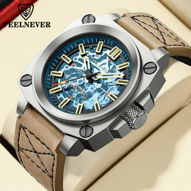FeelNever Armbanduhr, Automatik, Leder, Blau, Herren - Bild 1
