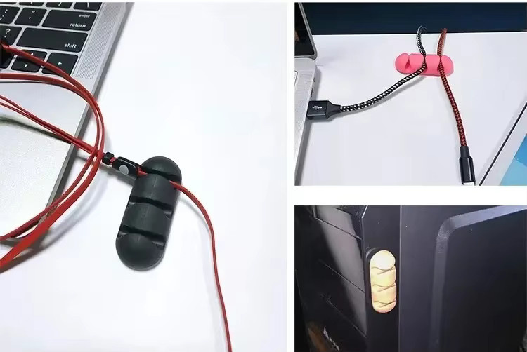 VIKEFON Silikon Kabel-Organizer in Schwarz als selbstklebende Kabelwickler und Management-Clips für USB-Kabel, Maus, Tastatur, Headset und iPhone - Bild 4