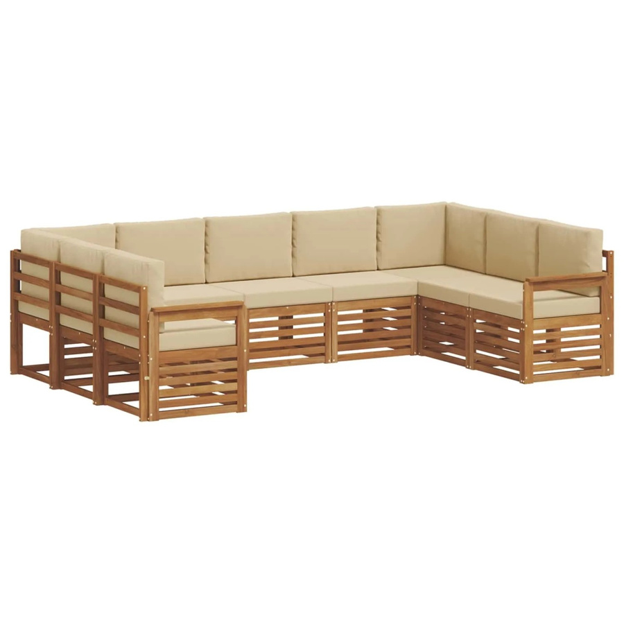 vidaXL Sofagarnitur 9-teilig aus Massivholz Akazie in Natur und Beige, U-Form mit Sitz- und Rückenkissen - Bild 2