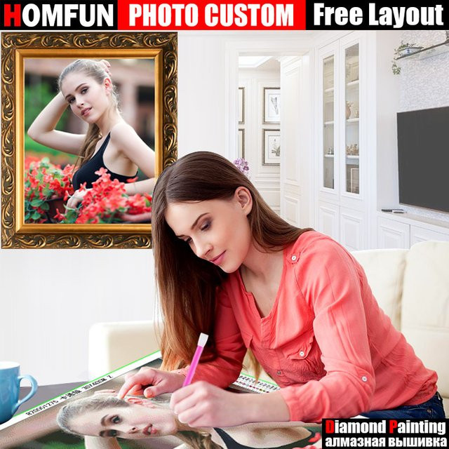 HOMFUN DIY Diamantmalerei mit individuellem Foto, 5D Kreuzstich Set in Multicolour, modernes Wandbild mit runden Steinchen - Bild 1
