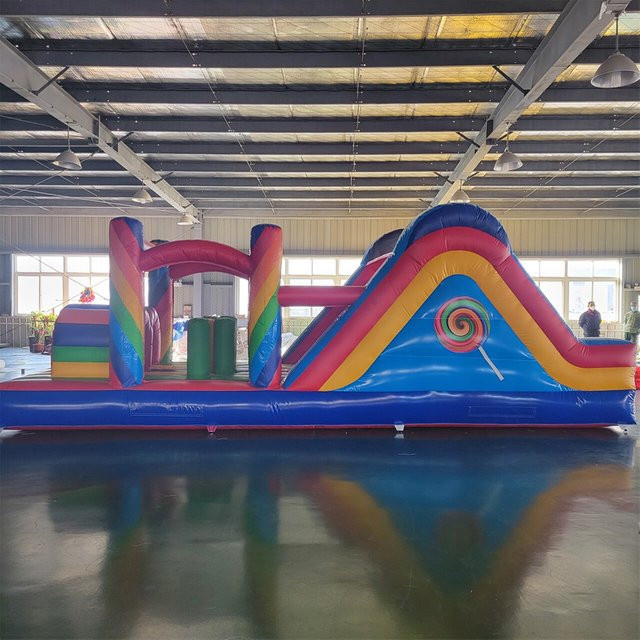 DINGYURUI Hüpfburg-Hindernisparcours mit Rutsche, Candy-Design, Regenbogen-Hüpfburg - Bild 1