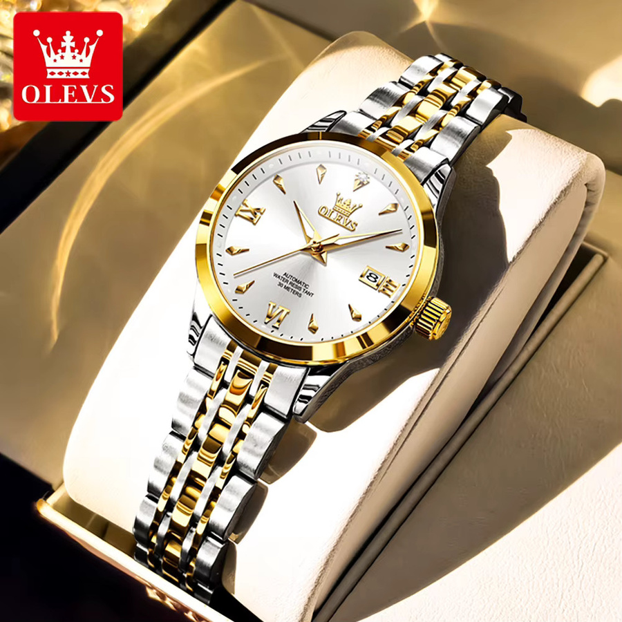 OLEVS Armbanduhr Automatik, Gold, Edelstahl, Diamantbesetzt, Damen - Bild 2