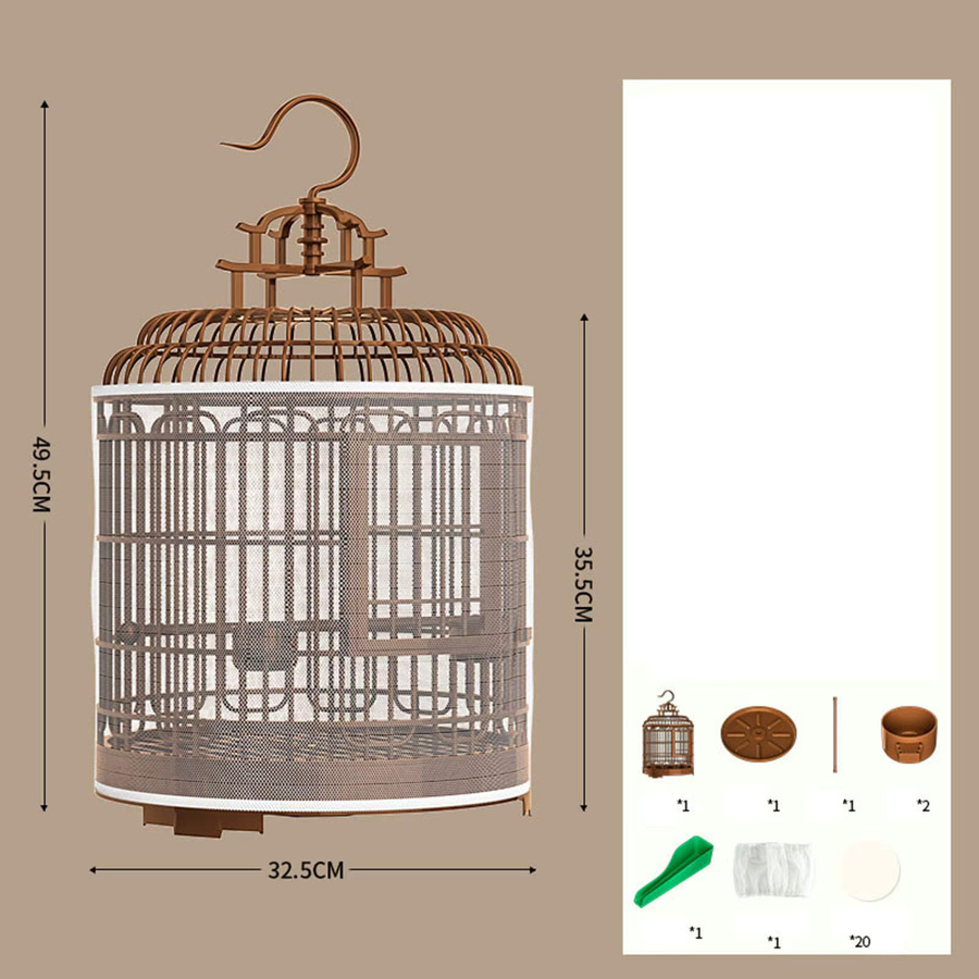 Retro Vogelkäfig Kesoto in Braun mit Haken und Nest für Wellensittiche, Finken und andere Ziervögel - Bild 3