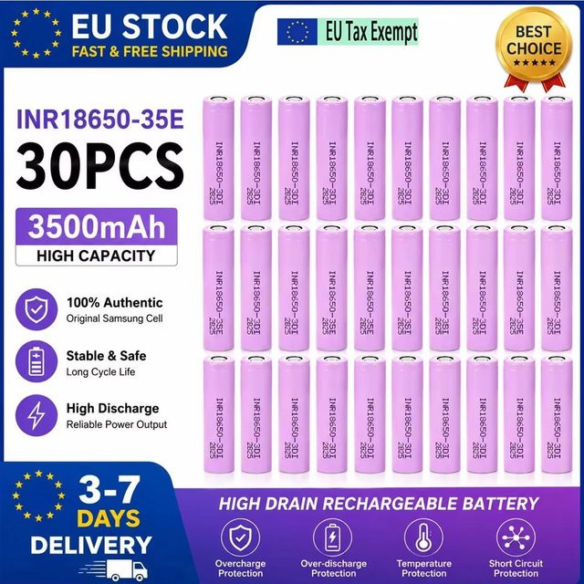 INR18650-35E Lithium-Ionen-Akku mit 3500mAh und 25A Dauerentladung in Lila - Bild 1