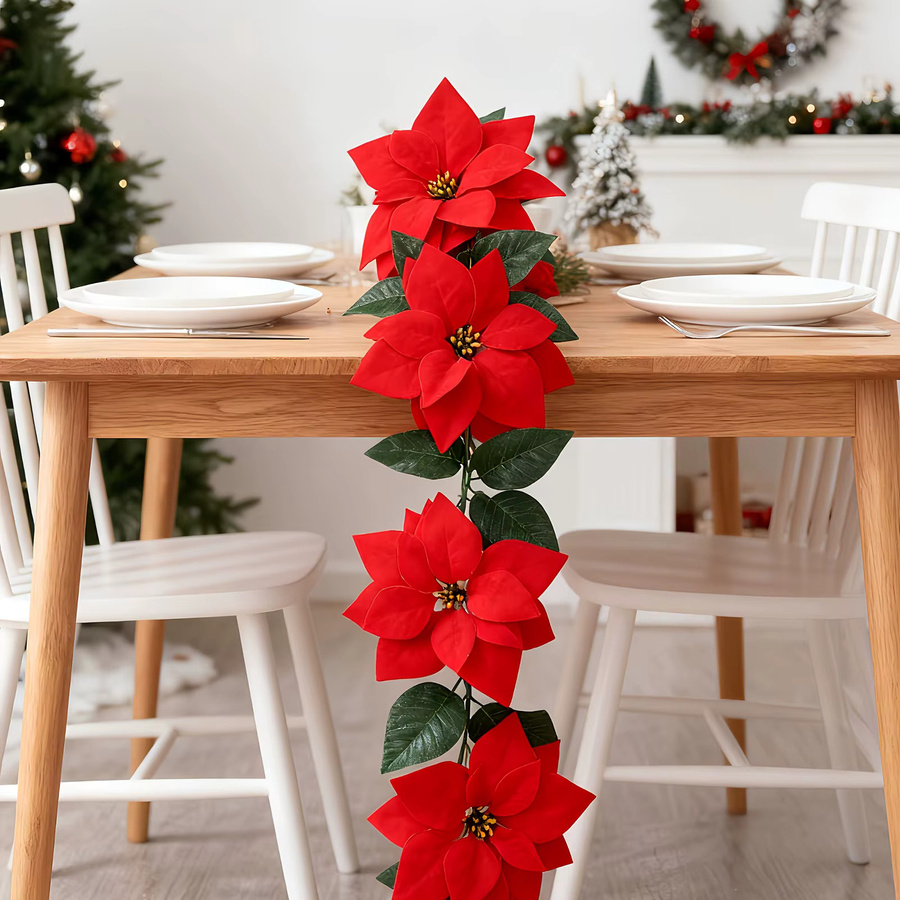 DUTRIEUX Künstliche rote Weihnachtsstern-Rebe als florale Girlande für Dekorationen im Innen- und Außenbereich - Bild 6